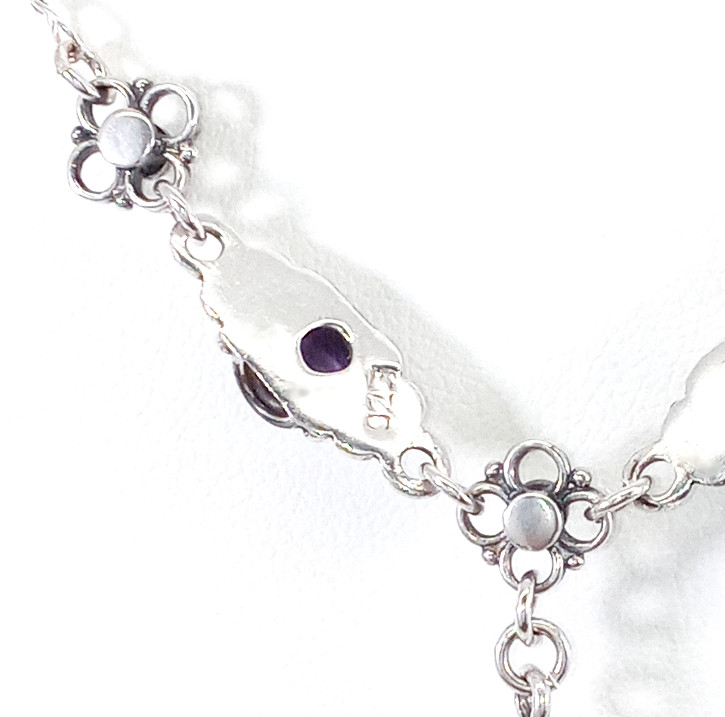 Vintage 925 Sterling Silver Amethyst Deep Royal Purple Floral Necklace