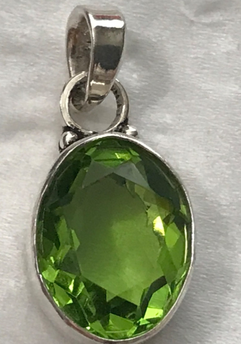 Vintage Sterling silver marked 925 light green stone topaz? pendant handmade