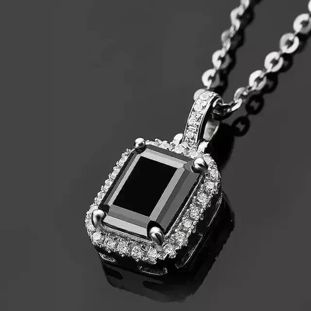 2CT Emerald Cut Black Lab Created Women’s Pendant 14K White Gold Plated