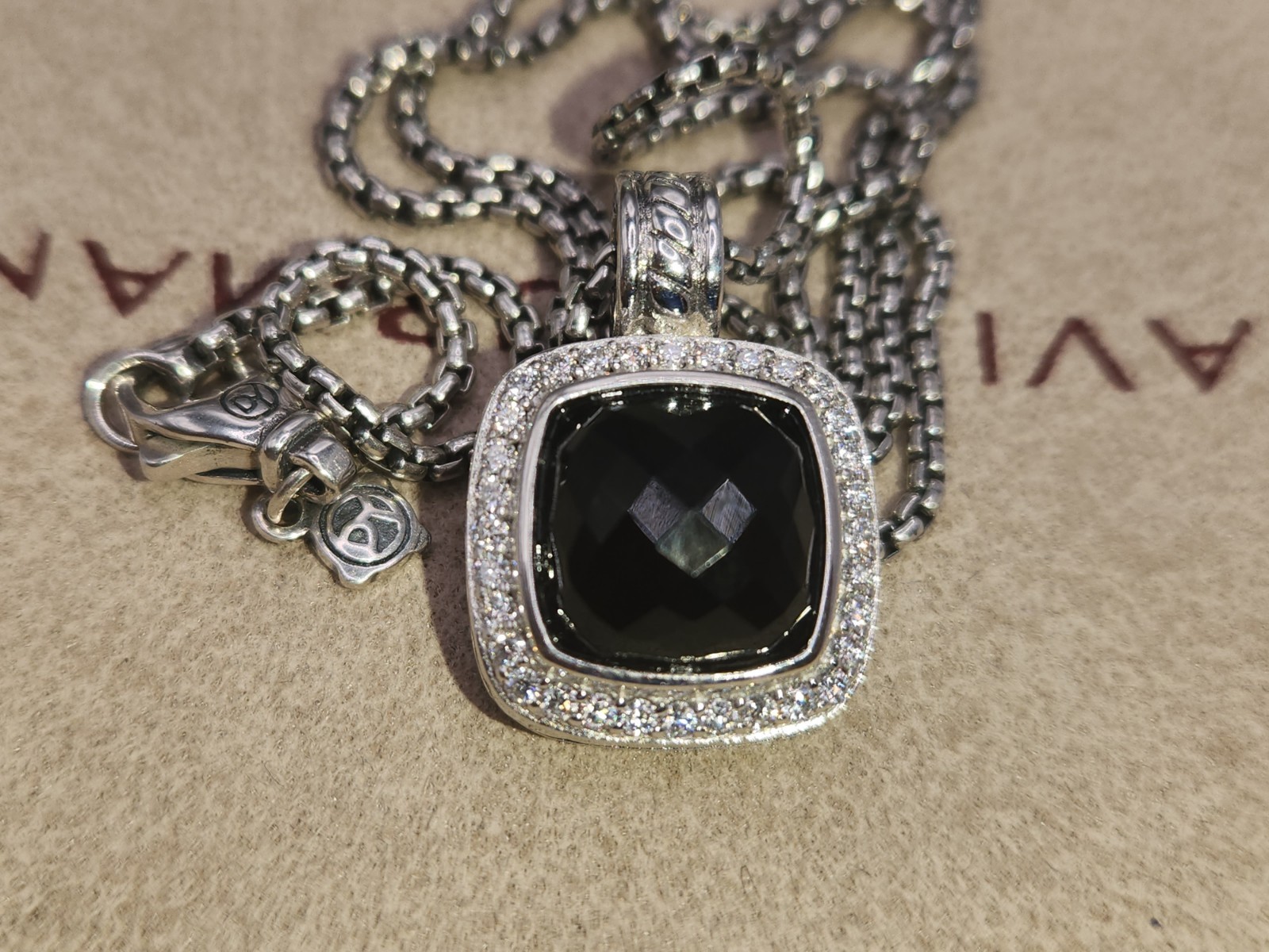 David Yurman 925 Sterling Silver Black Onyx pave 16mm albion Necklace 18″