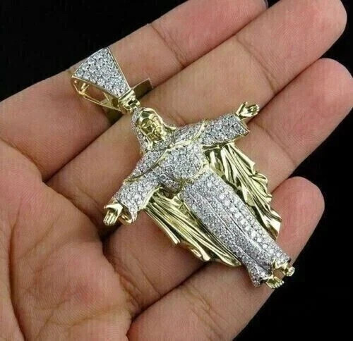 Men’s 2 Ct Round Lab Created Diamond Jesus Charm Pendant 14k Yellow Gold Plated