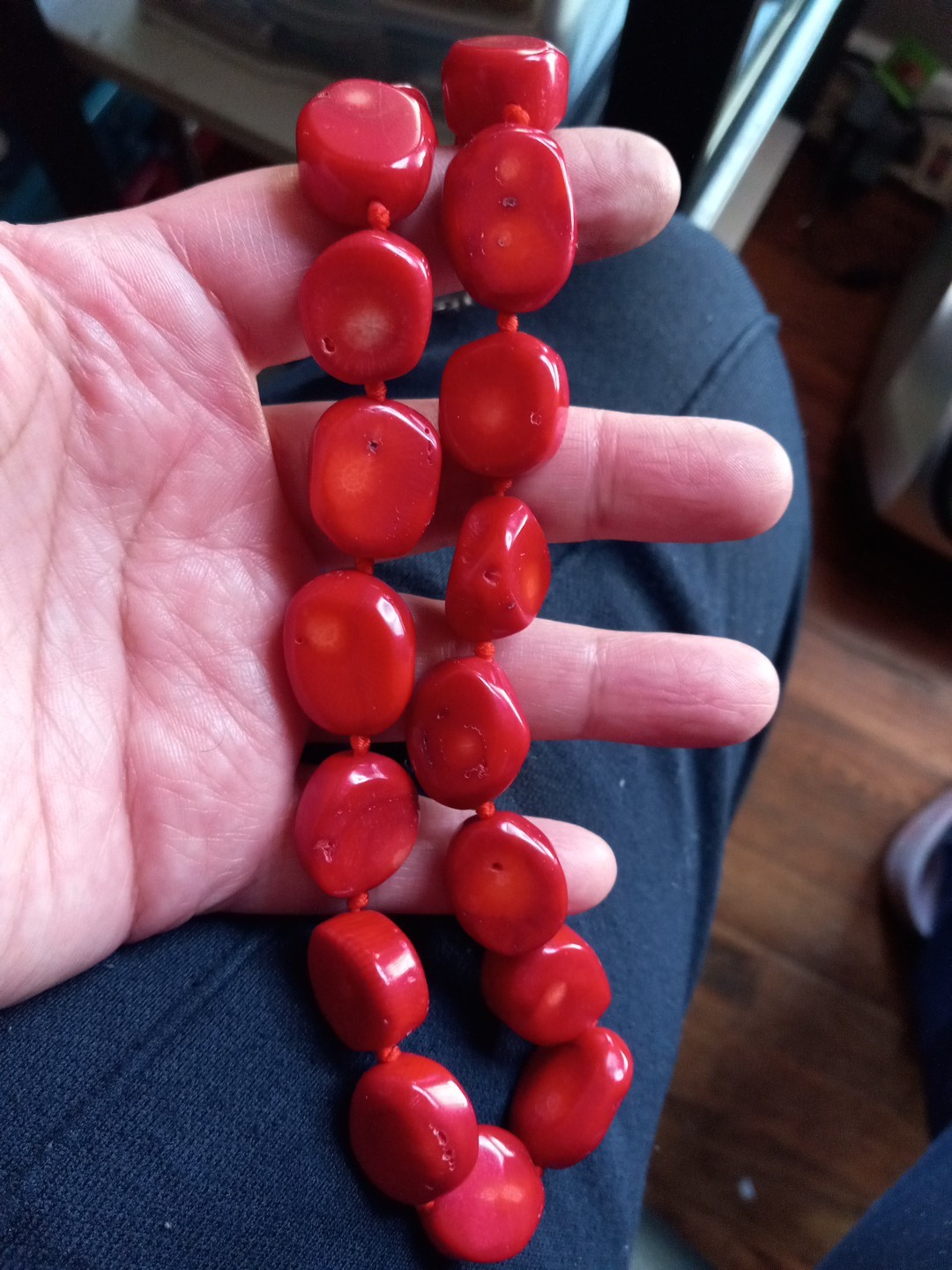 Vintage Lucas Lameth Red Coral Sterling Silver Chunky Necklace 21in