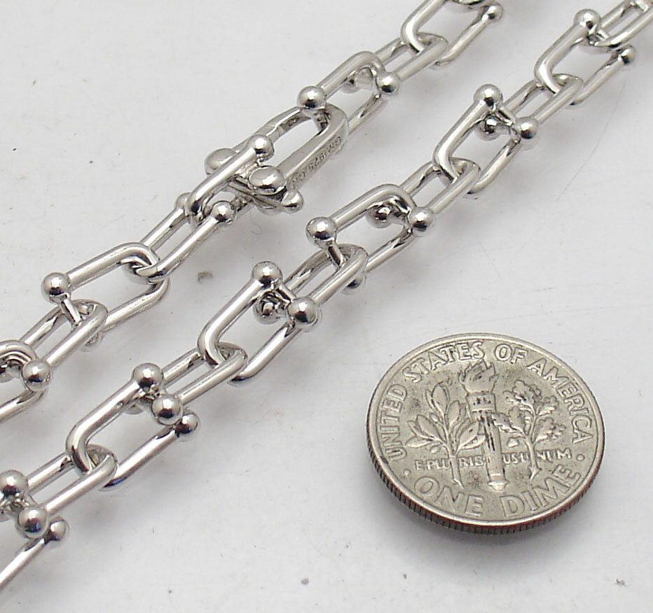 Solid U Link Hardware Chain Bracelet or Necklace Anti-tarnish Real Solid Silver