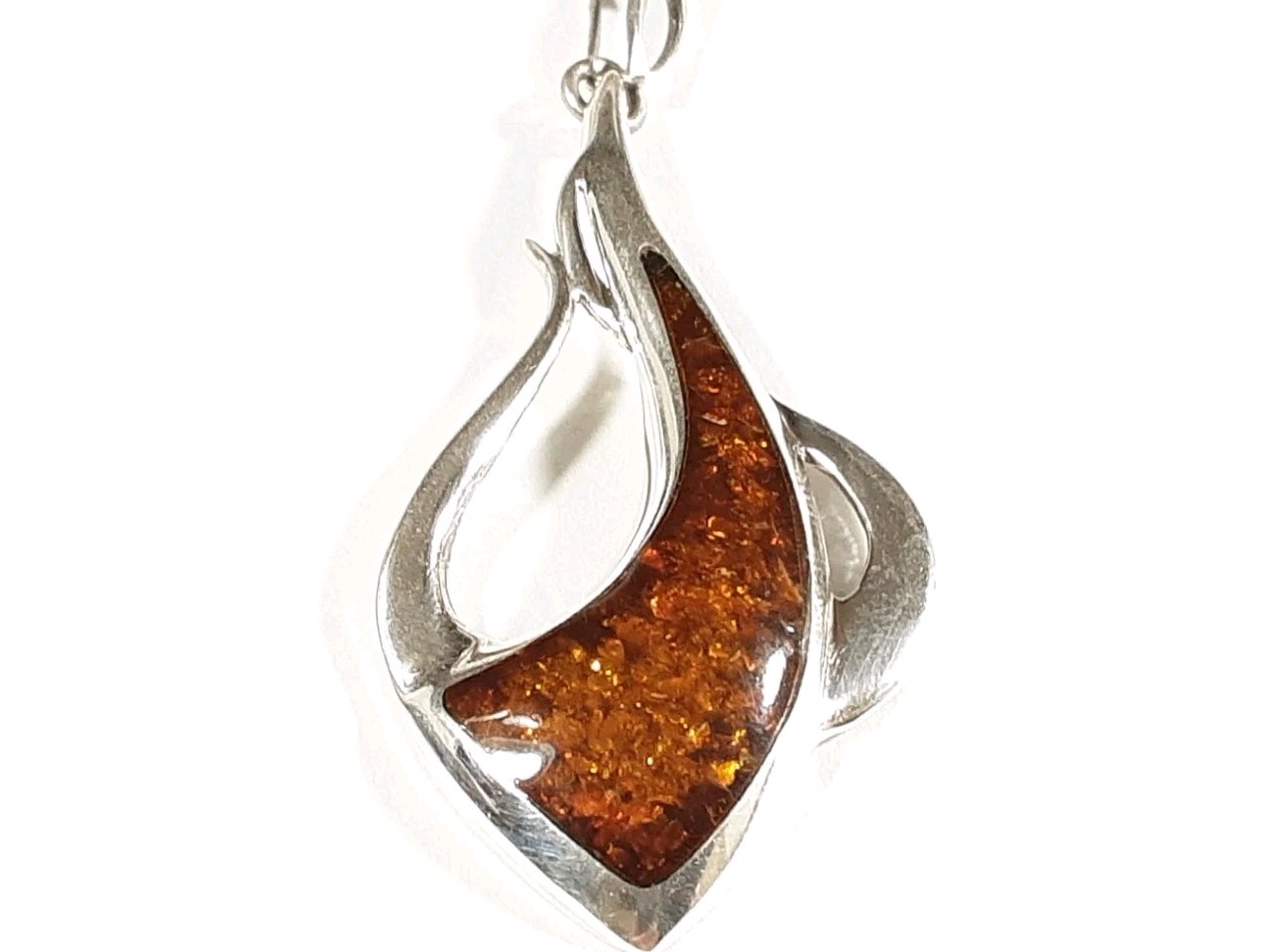 925 STERLING SILVER ELONGATED ARTISAN HANDCRAFTED AMBER 2 7/8″ PENDANT 10.2g