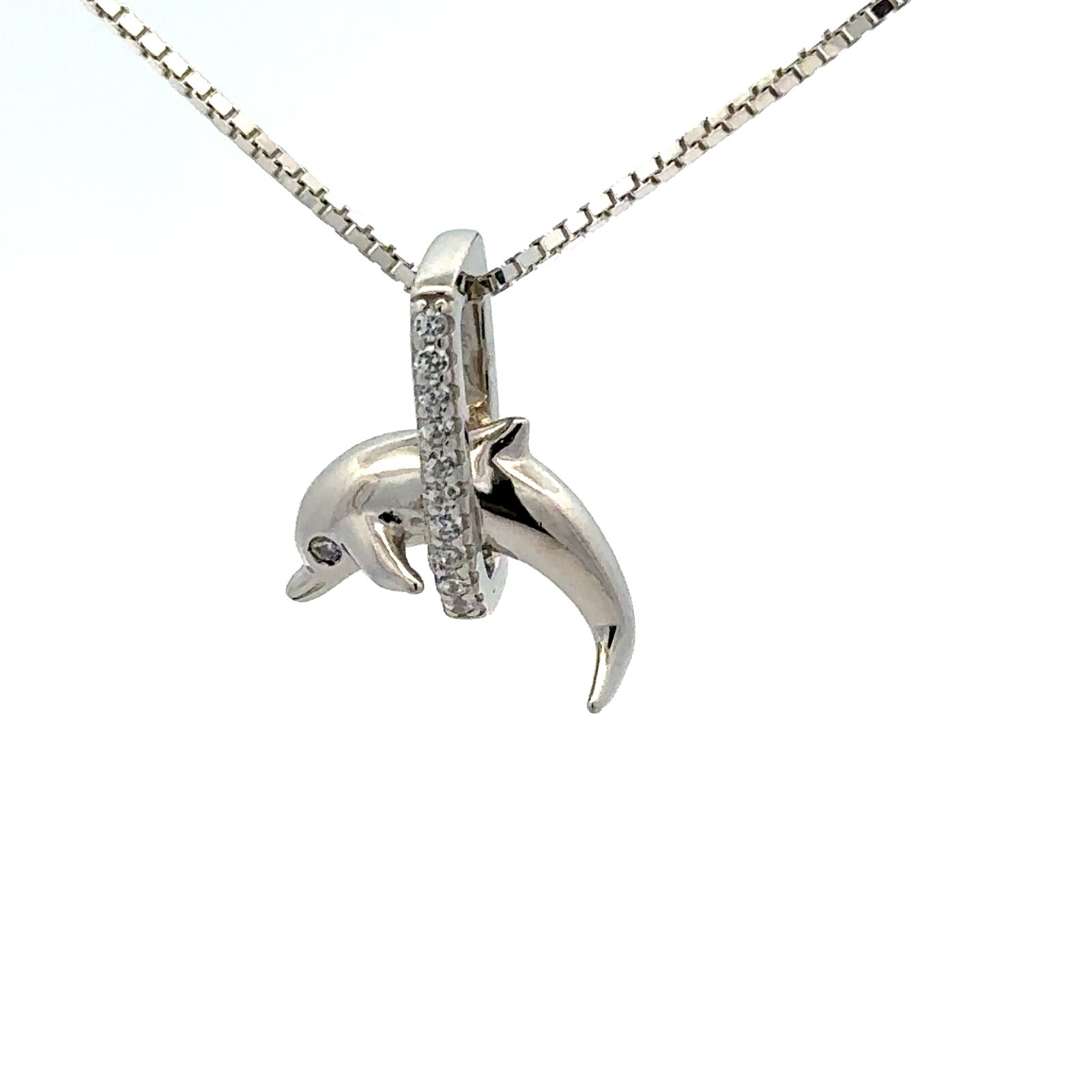 Sterling Silver Dolphin Pendant With CZ (1/2 x 3/4 Inch)