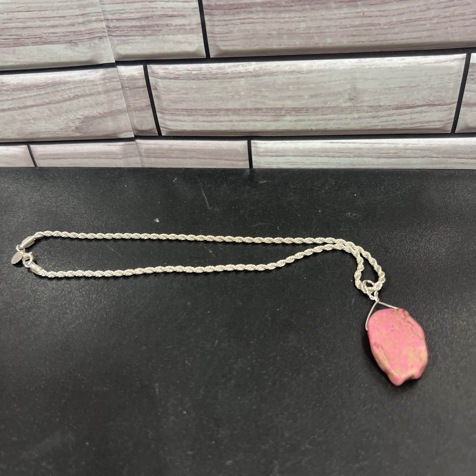 Pink howlite necklace Sterling Silver Plaited Pink Turquoise Handcrafted New