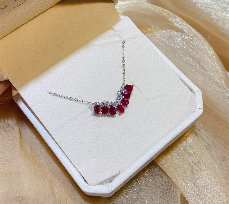 Natural Ruby Choker Necklace, July Birthstone Ruby Jewelry 925 Sterling Silver