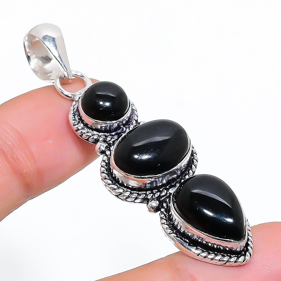Black Onyx Gemstone Handmade 925 Sterling Silver Jewelry Pendant Size 2″