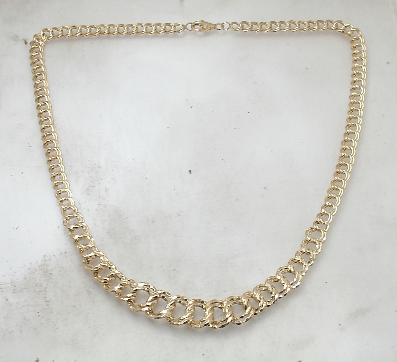 Technibond Diamond Cut Double Curb Chain Necklace 14K Yellow Gold Plated Silver