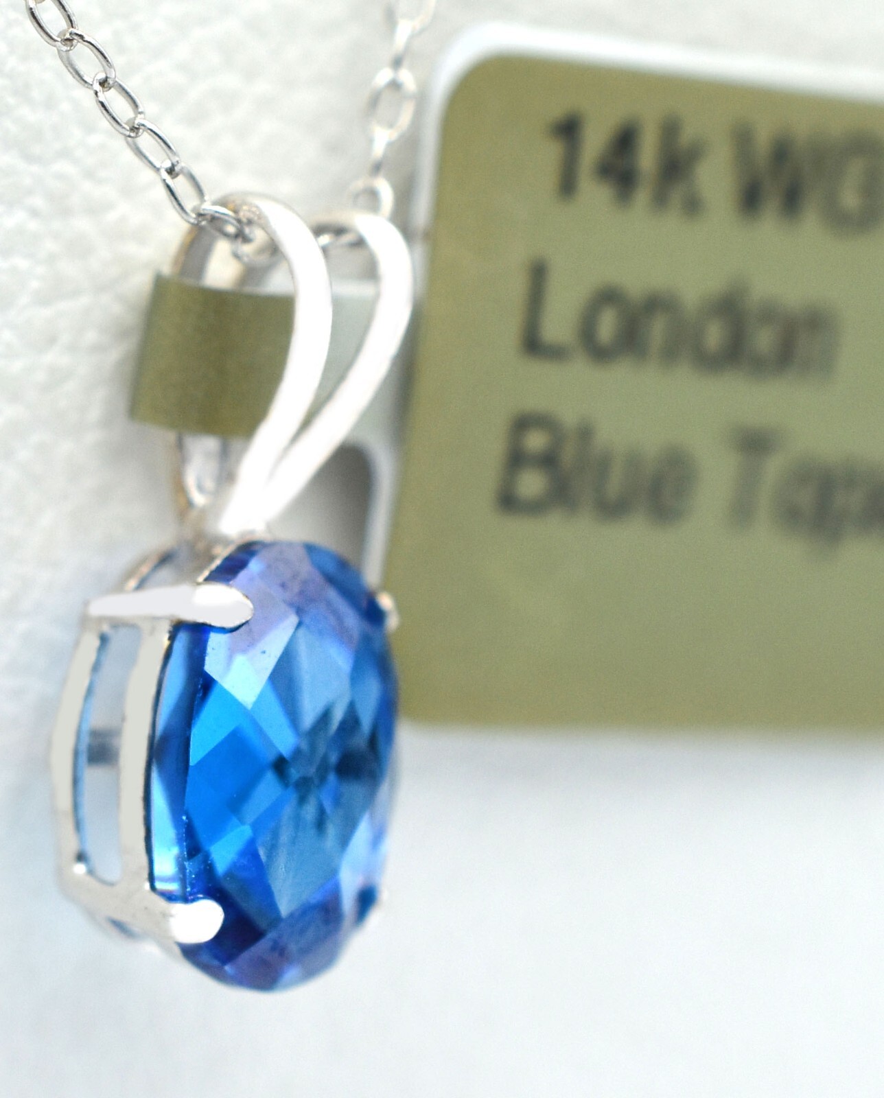 GENUINE 1.20 Cts LONDON BLUE TOPAZ PENDANT 14k WHITE GOLD – Free Certificate
