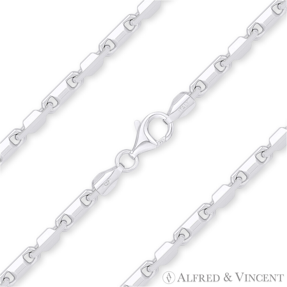 2.8mm Bar Link Heshe Italian Chain Necklace in Solid .925 Italy Sterling Silver