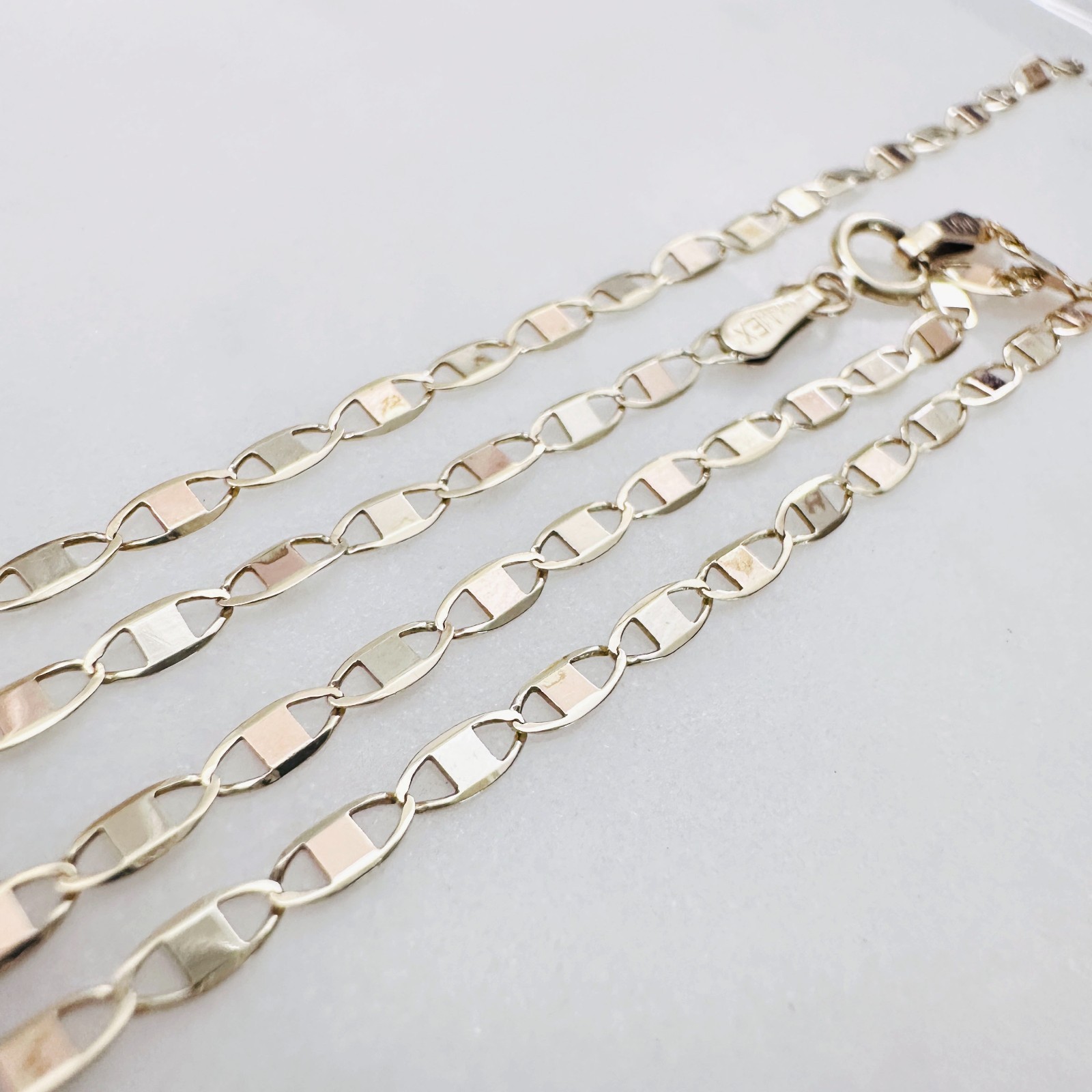 Solid 10K Multi-tone Gold Mariner Valentino Link Chain Necklace, 2.2mm, 18 7/8″