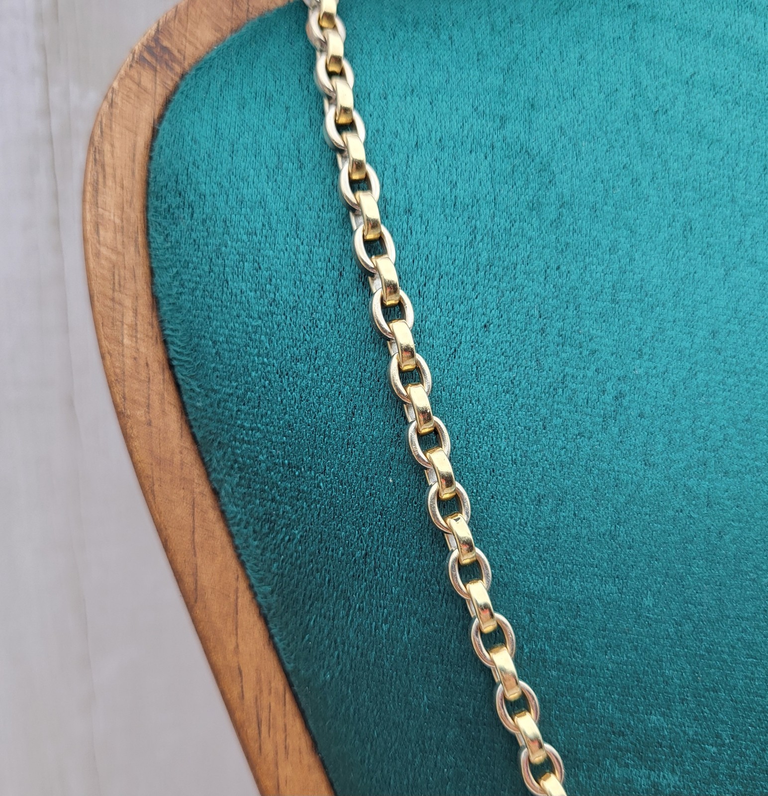 Heavy! Solid 14K 2 Tone Gold 24″ Fancy Link Chain Necklace 63.1 Grams Rolo Cable