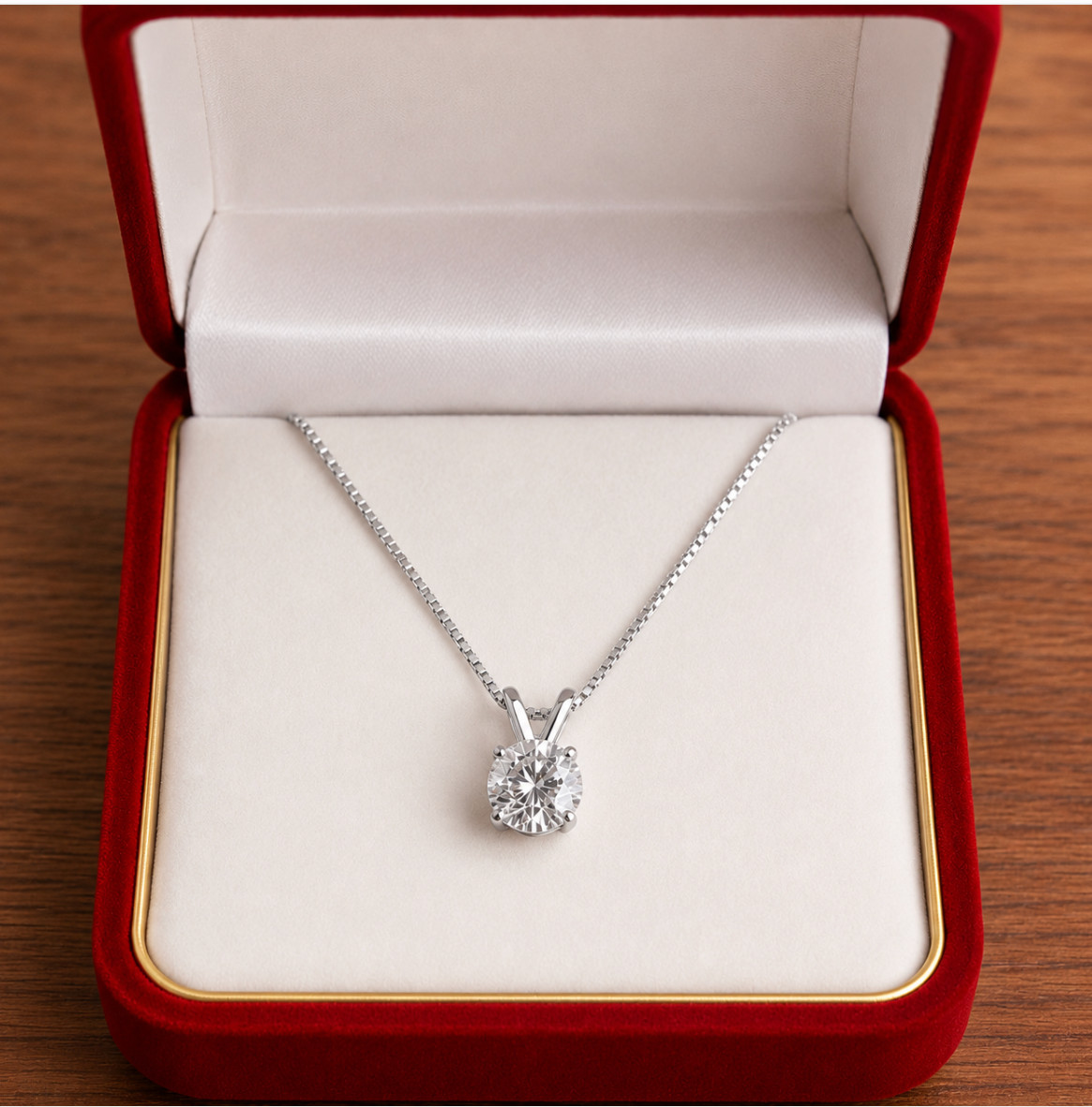 2 Ct Round Cut VVS1/D Certified Moissanite Pendant 14k White Gold 18″ Box Chain