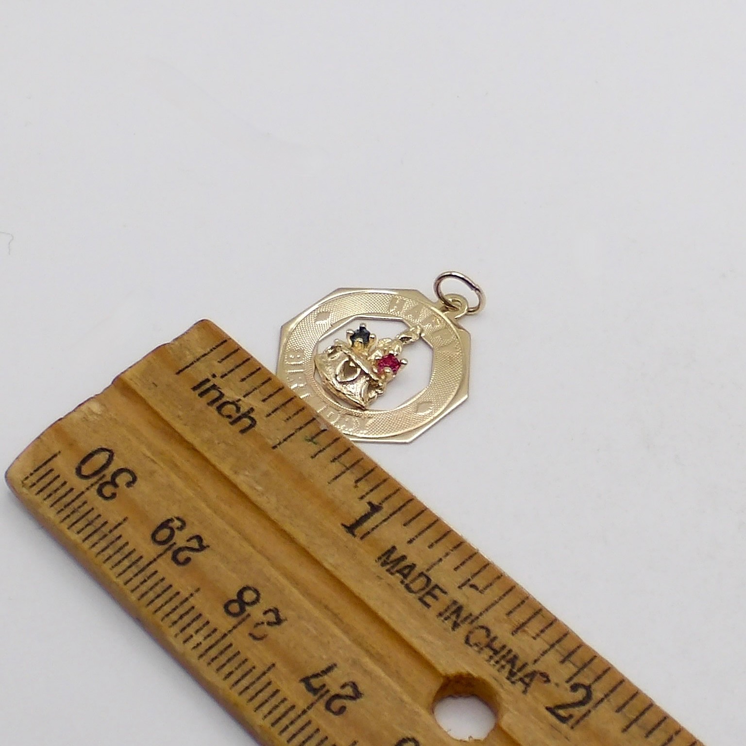 Solid 14k Gold Happy Birthday Cake Candle Natural Sapphire Ruby Charm Pendant