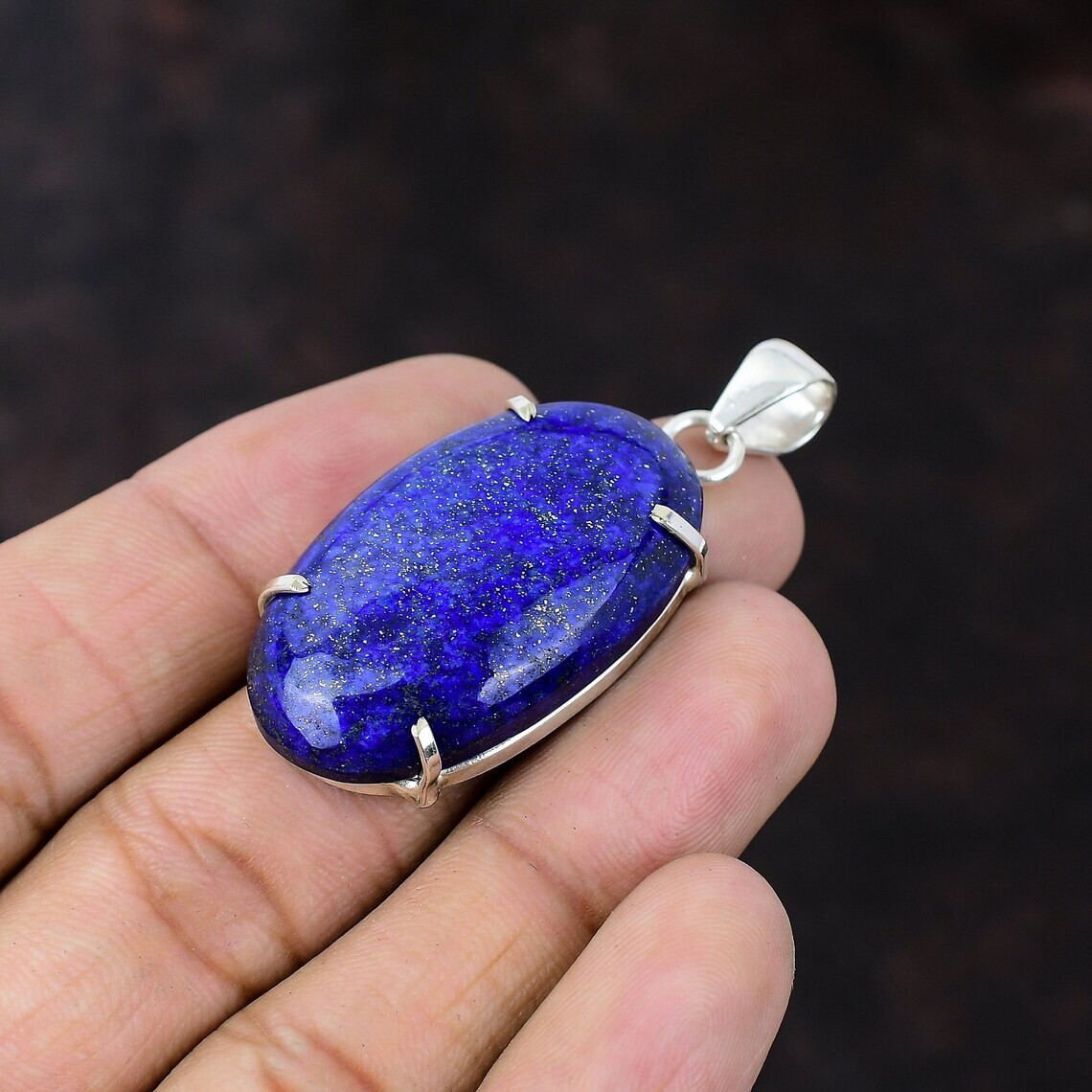 Lapis Lazuli Gemstone Handmade 925 Sterling Silver Designer Pendant Gift For Him