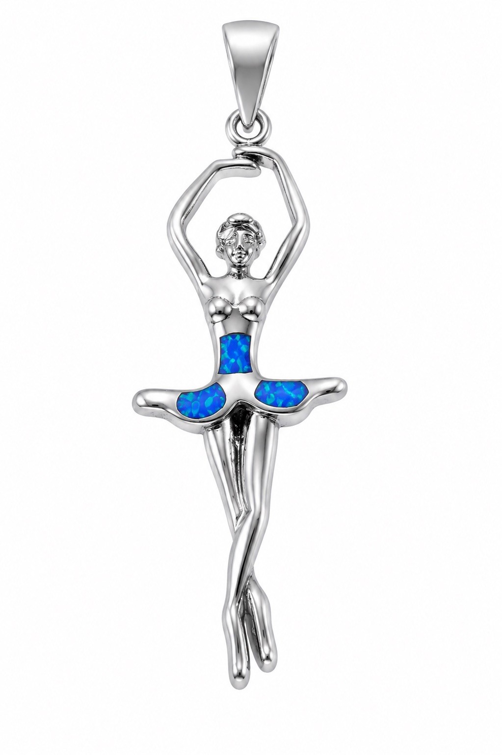 925 Sterling Silver Opal Ballerina Pendant Rhodium Plated Ballet Dancer Charm
