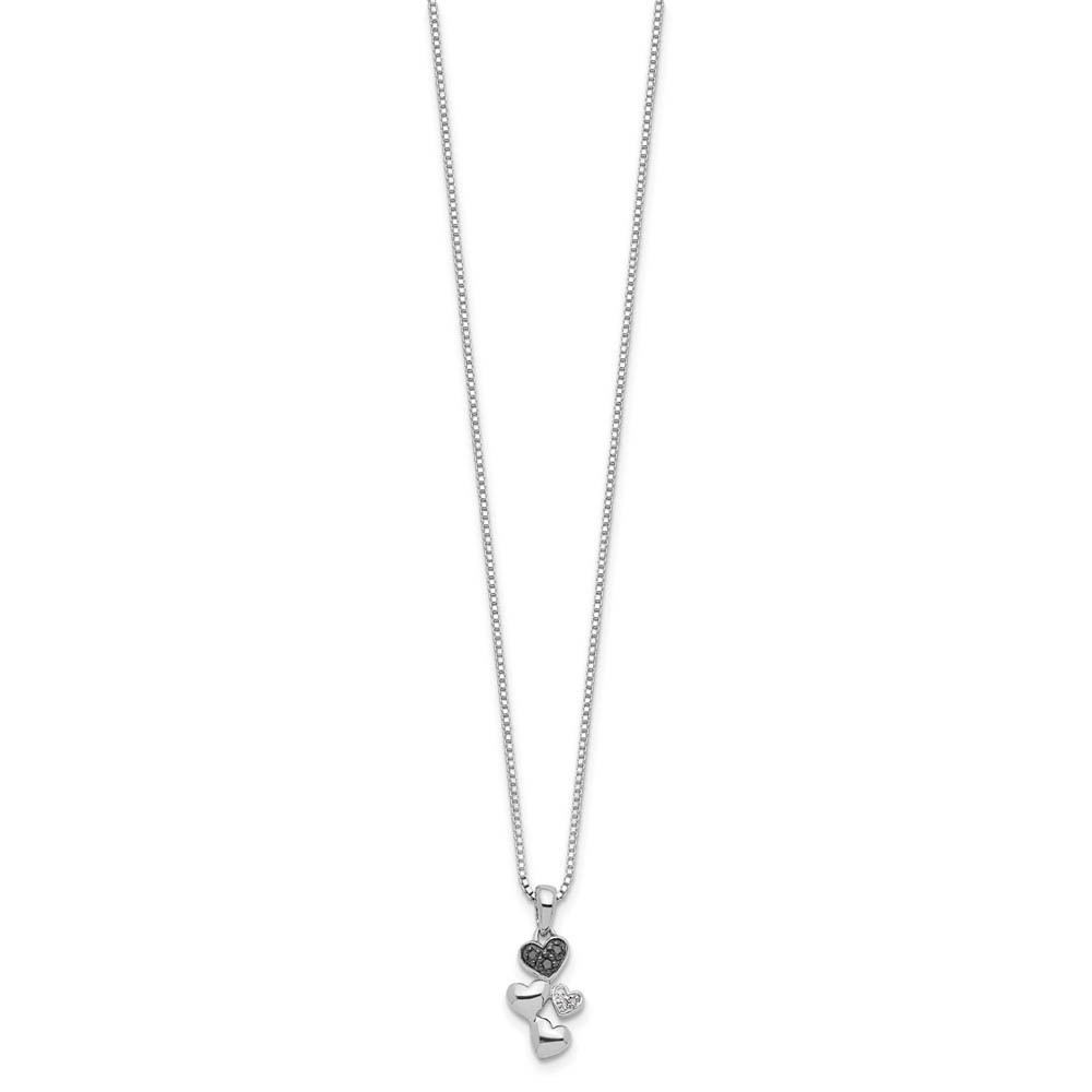 Black & White Diamond Small Cascading Heart Sterling Silver Necklace