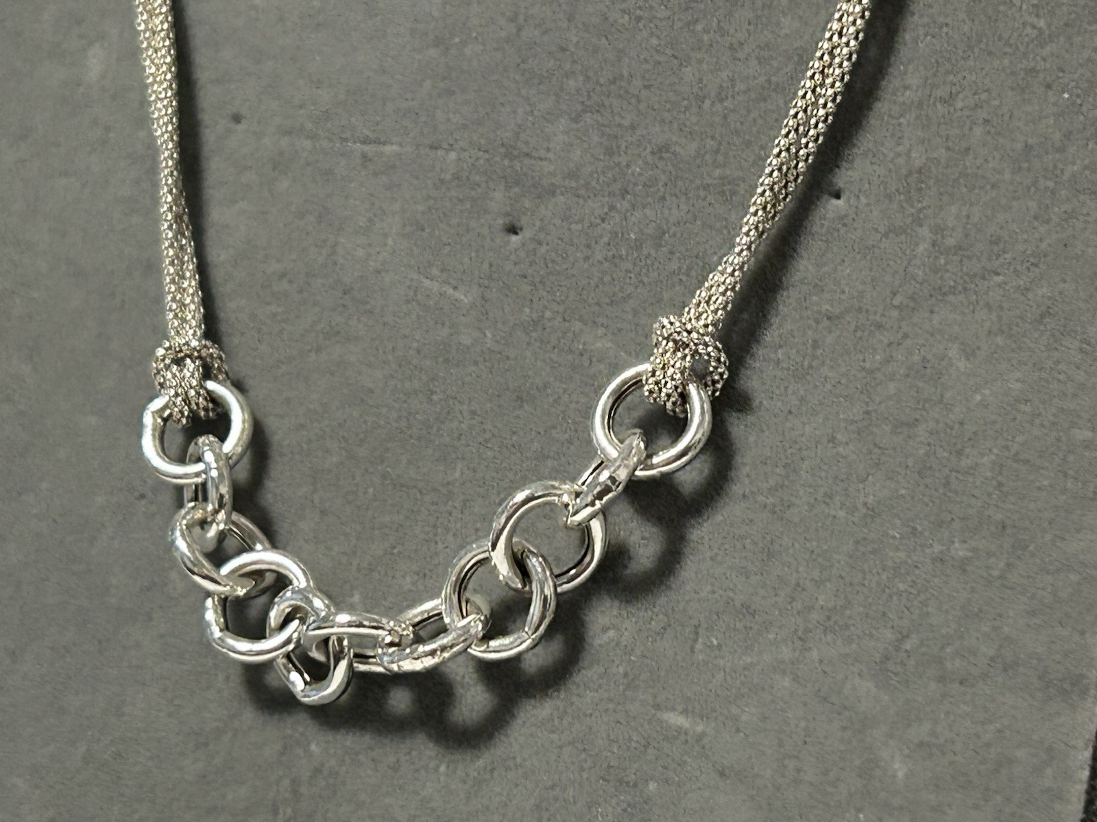 Sterling Silver Double Popcorn Link Necklace with Large Round Link Front (6.42g)