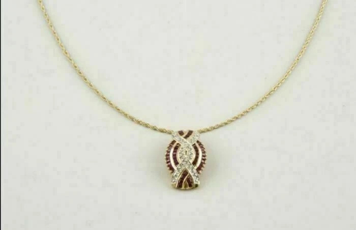 Crisscross Women Pendant Baguette Cut Lab-Created Ruby in 14K Yellow Gold Plated