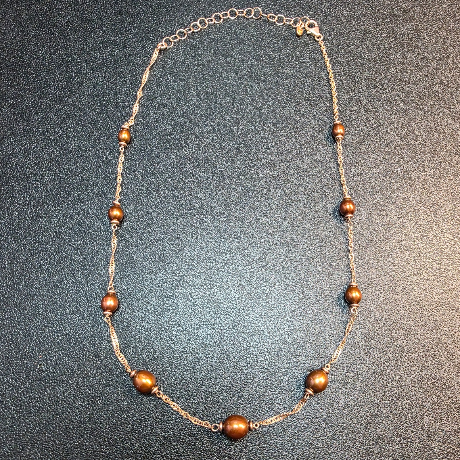 Bronze Cultured Freshwater Chocolate Pearl Station Necklace