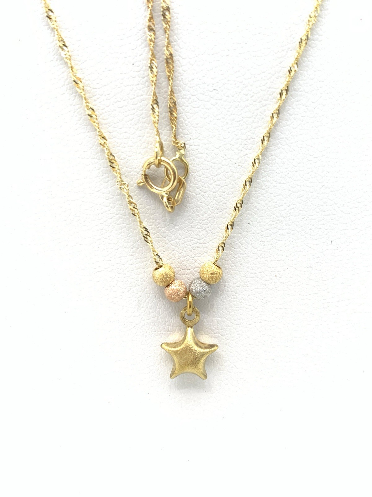 14k Solid Multi Tone Gold Star Beads Necklace