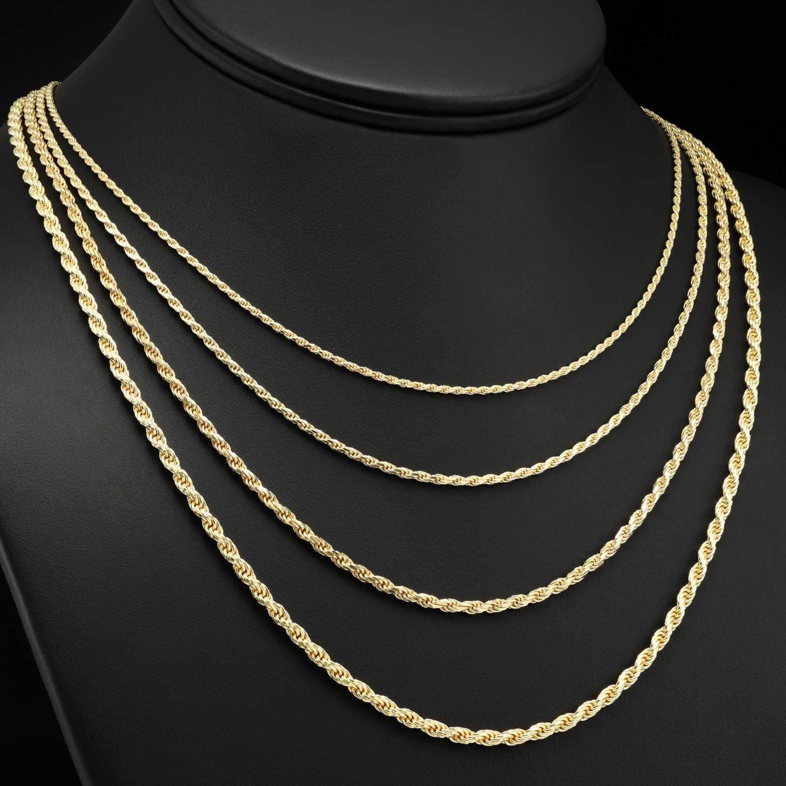 Gold 1.5mm-3mm Rope Chain Italian Pendant Necklace 18″-26″ 925 Sterling Silver