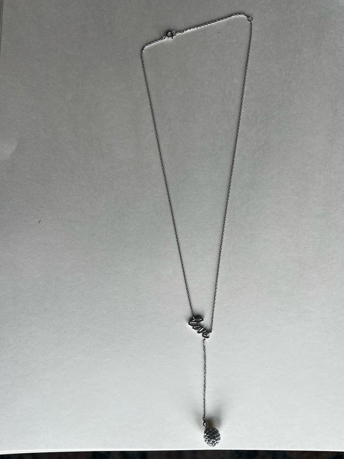 18” Sterling Silver “Love” Necklace with Pavé Crystal Ball Pendant