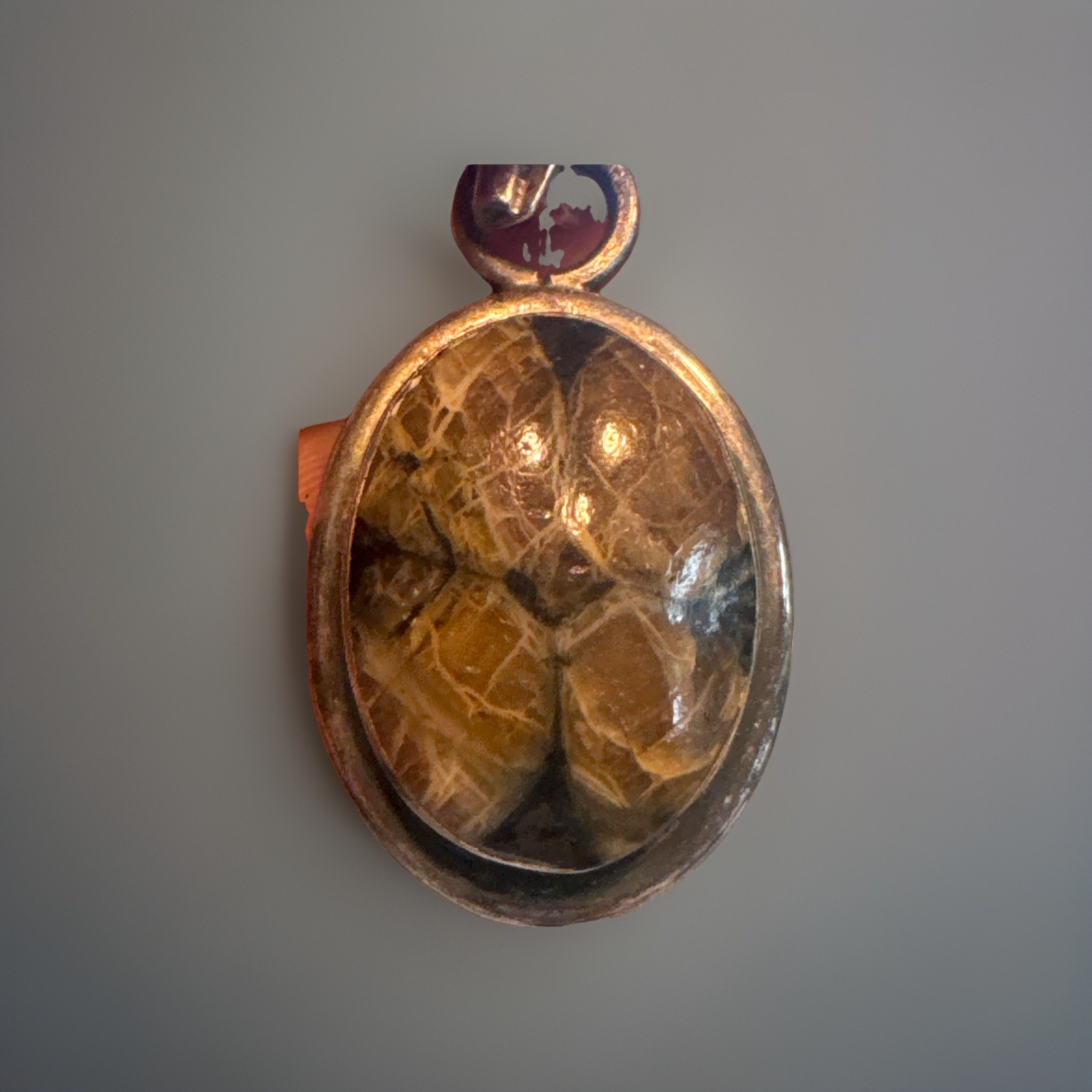Vintage 970 silver Cabochon Brown Nature pendant Round Classic Beauty Boho