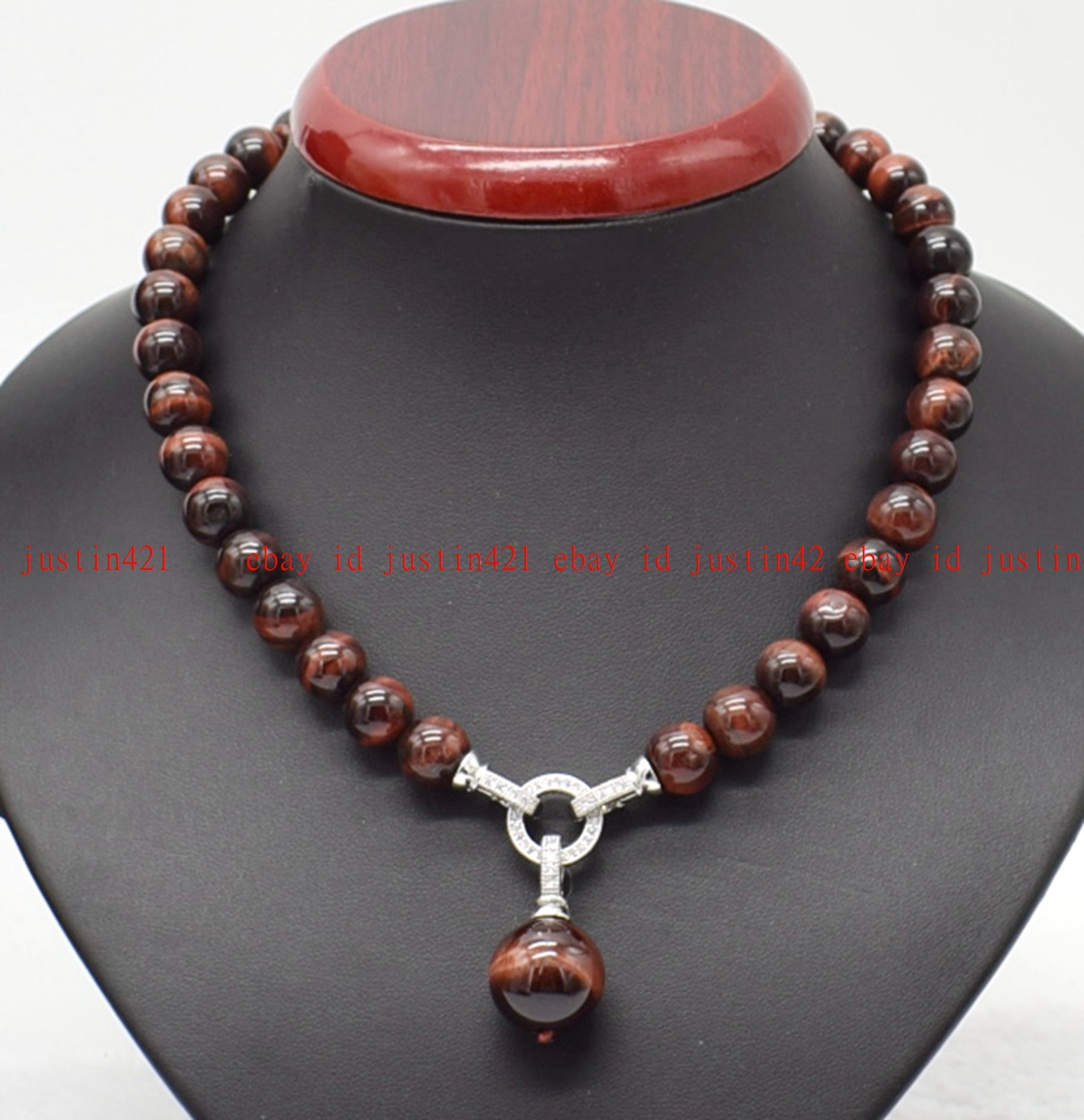 Fashion Jewelry 6/8/10/12/14mm Red Tiger’s Eye Gems Round Beads Pendant Necklace