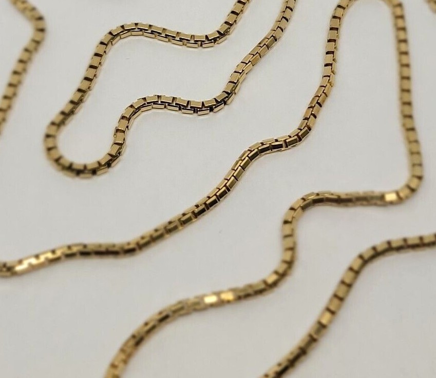 Authentic 14K Solid Yellow Gold Box Chain Necklace 1mm-2.5mm All Size 16″-30″