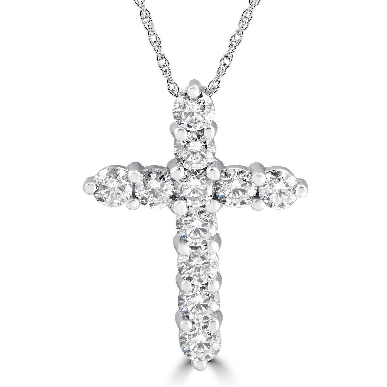 3CT Diamond Cross Pendant 14K White Gold Womens Round Brilliant Cut 18″ Chain