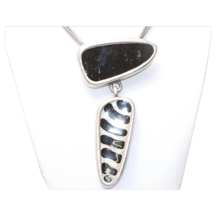 Vintage Sterling Silver Geometric Enamel Necklace