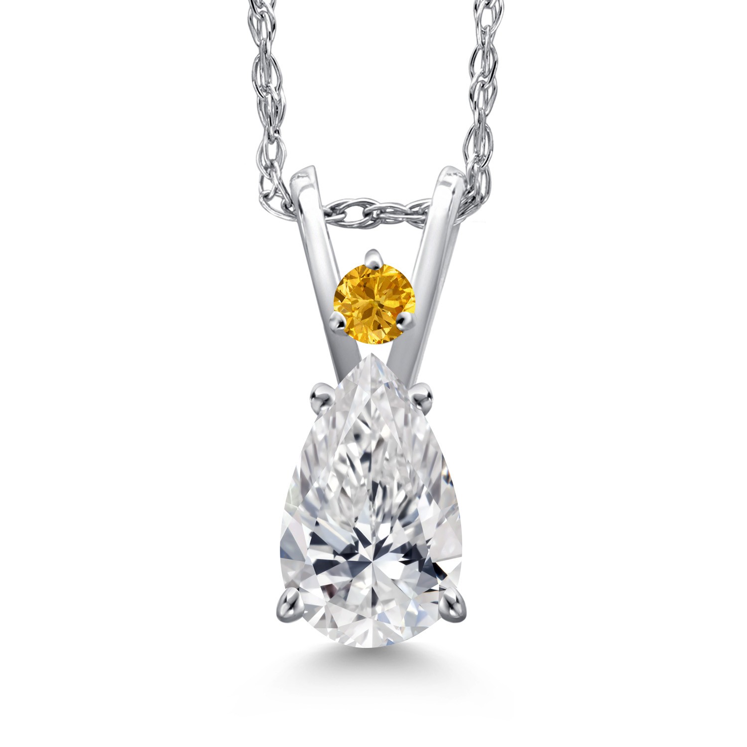 0.57 Ct DEF Lab Grown Diamond Yellow Created Sapphire 14K White Gold Pendant
