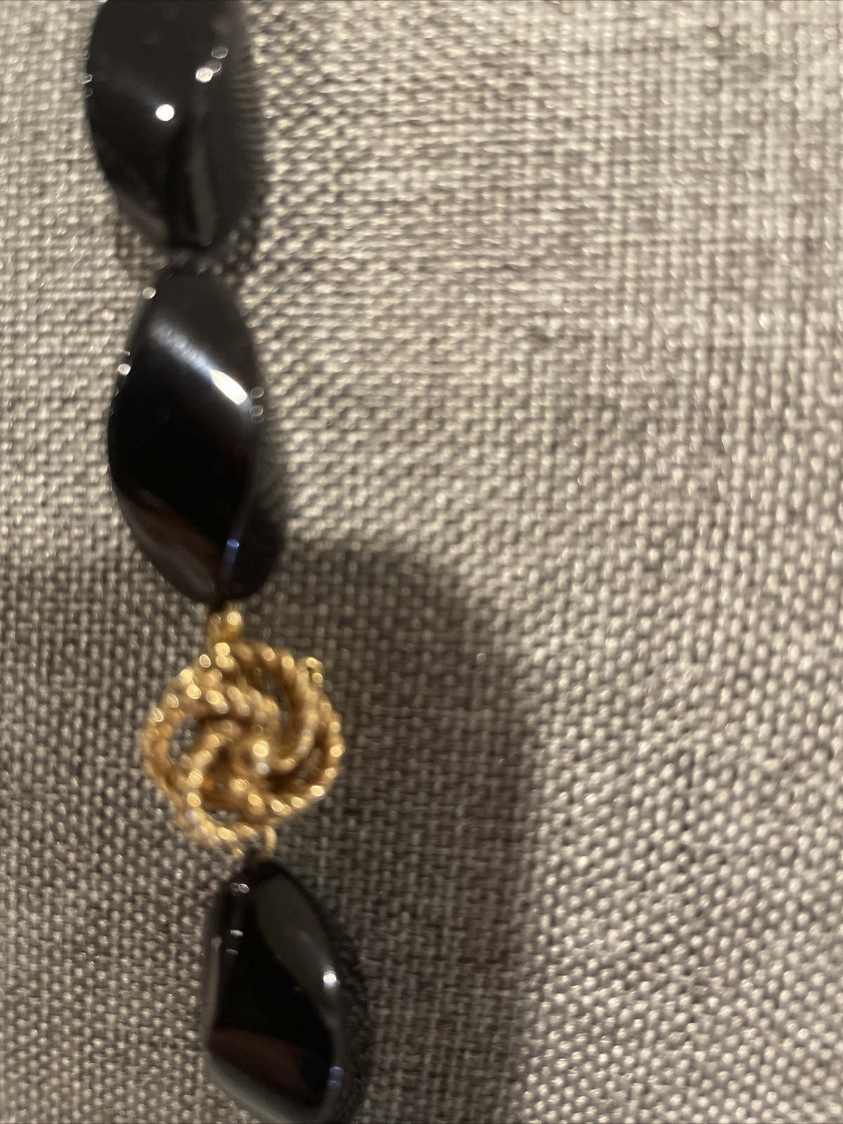 CLASSIC BLACK ONYX KNOTTED BEAD NECKLACE ~ 32 in Long 14 K YELLOW GOLD CLASP.