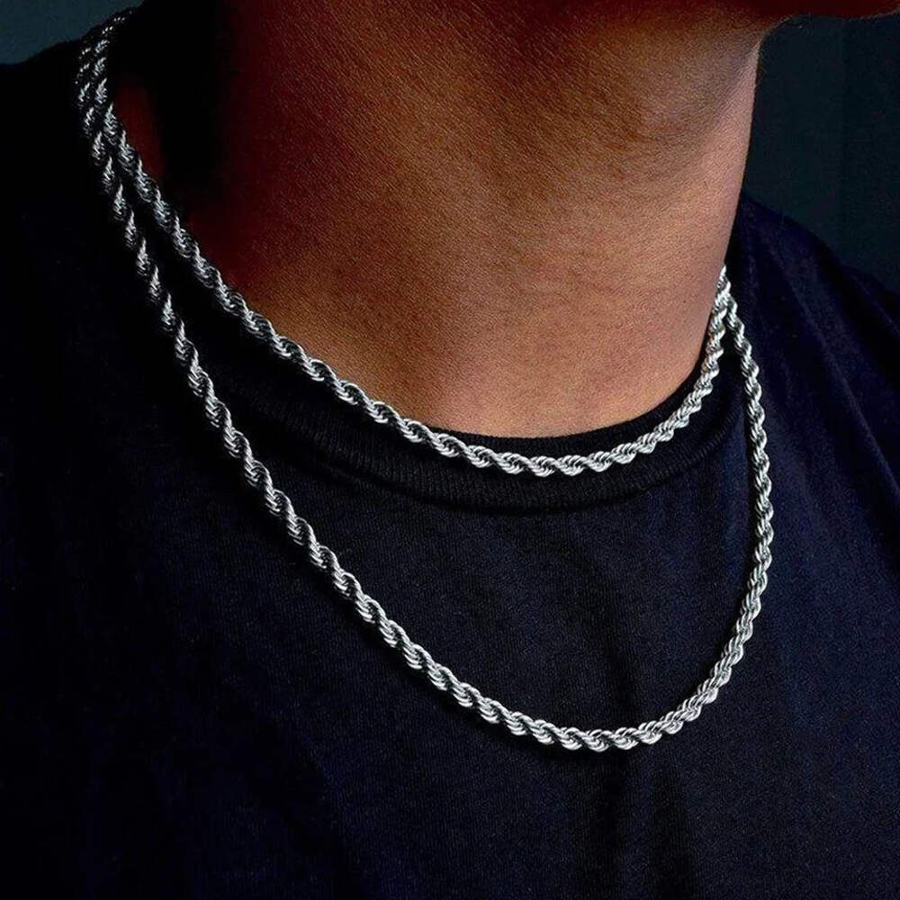 4mm Diamond Cut Solid 925 Sterling Silver Italian Rope Chain Men’s Necklace