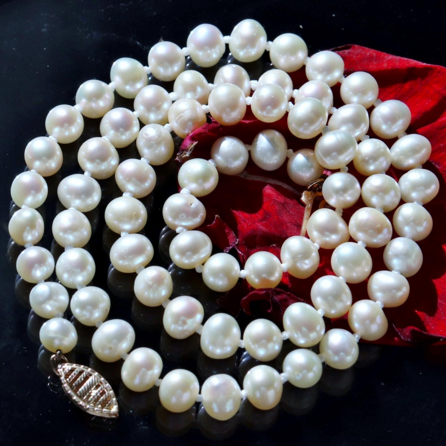 10k y/gold necklace 5.9-6.6mm cultured baroque pearl 18.0″ strand 20.2gr N2973H