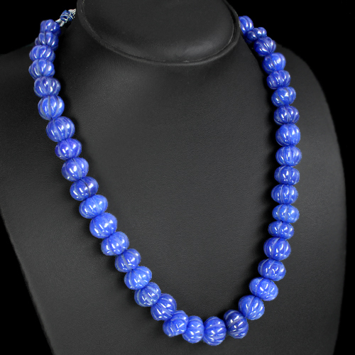 FINEST TOP CLASS 472.00 CTS CARVED ENHANCED SAPPHIRE ROUND BEADS NECKLACE