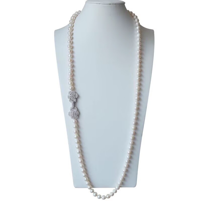 classic 8-9mm south sea white peal necklace36inch 925s