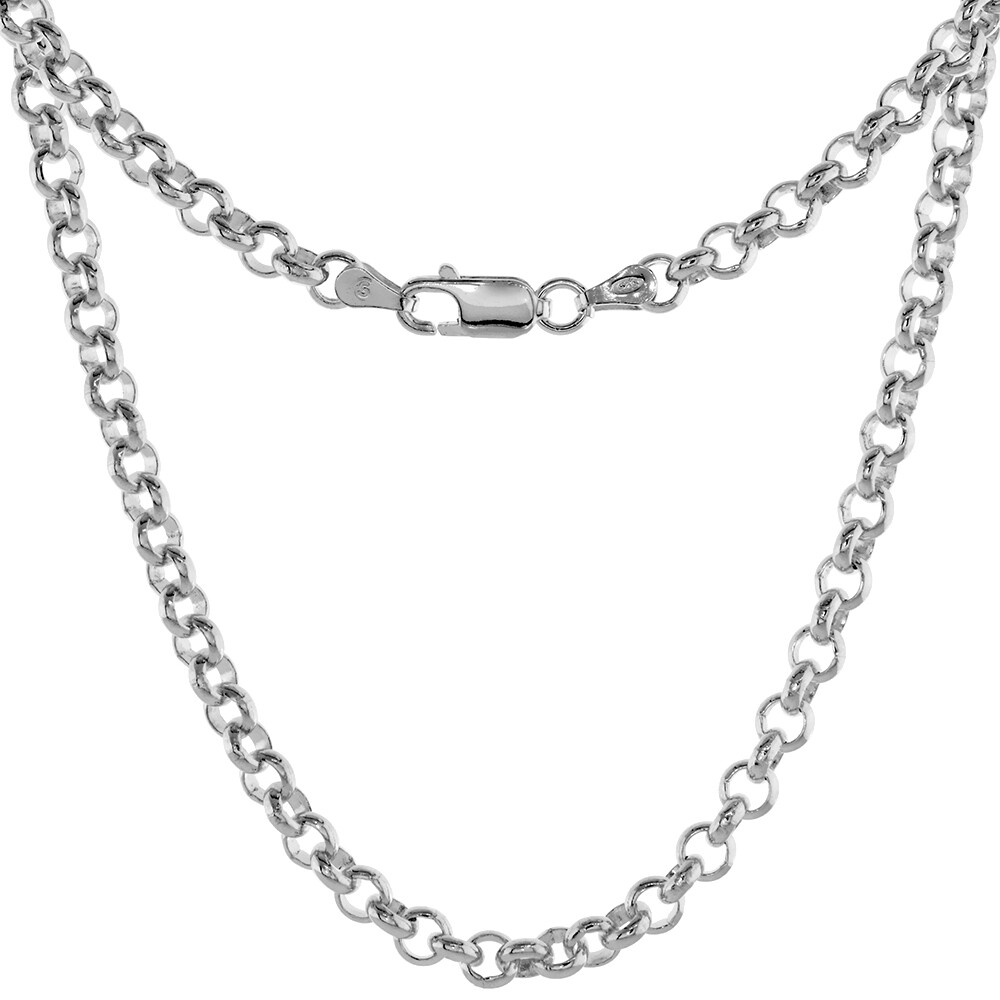 925 Sterling Silver Medium Thick Italian Rolo Chain Necklace 4mm 7″ to 30″