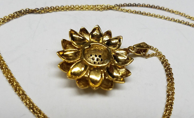 18k Gold 925 Sterling Silver CZ Flower Necklace Pendant NOS US SELLER!