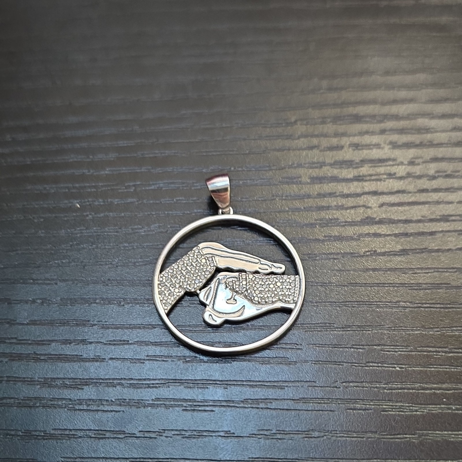 Moissanite Pendant Sterling Silver 0.75 CTW Asymmetrical Hands martial arts 925