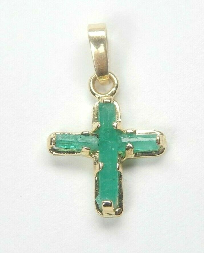 Colombian Emerald Cross Pendant 18K Yellow Gold Jewelry Muzo Mines