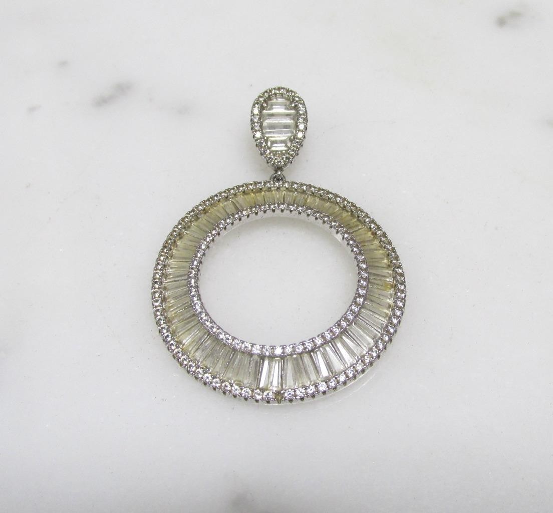 Sterling Silver Round Dangle Pendant w/ Unknown Clear Stones ~ 8g ~ 12-G873