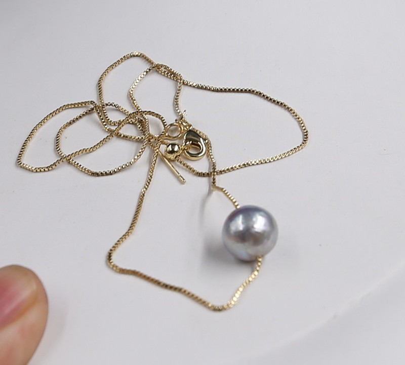 June Pearl South Sea Natural 11- 12mm Grey 18 ” Pearl Necklace 18k Gold P