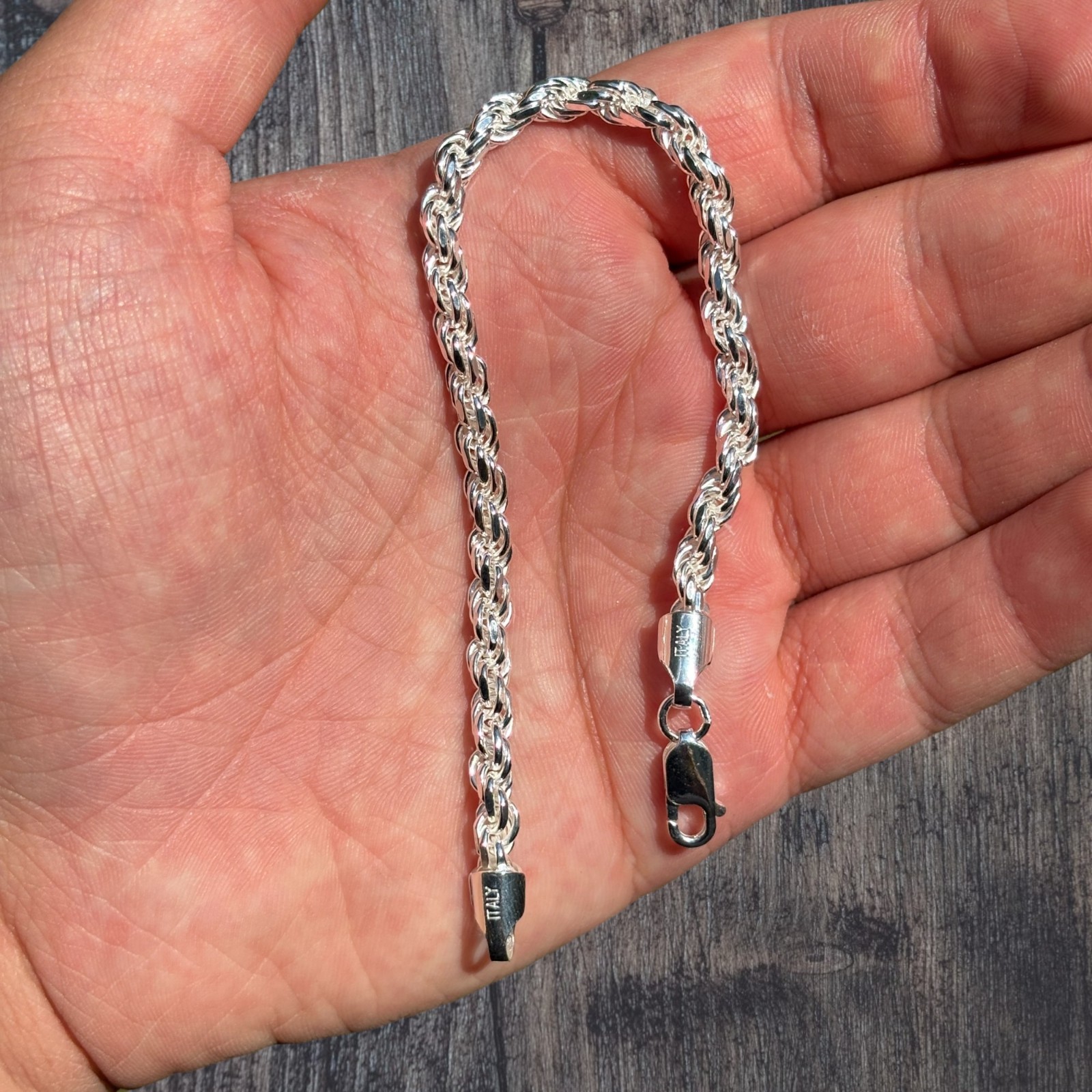 5mm Diamond Cut Rope Bracelet – Solid 925 Sterling Silver Or 14k Gold Vermeil