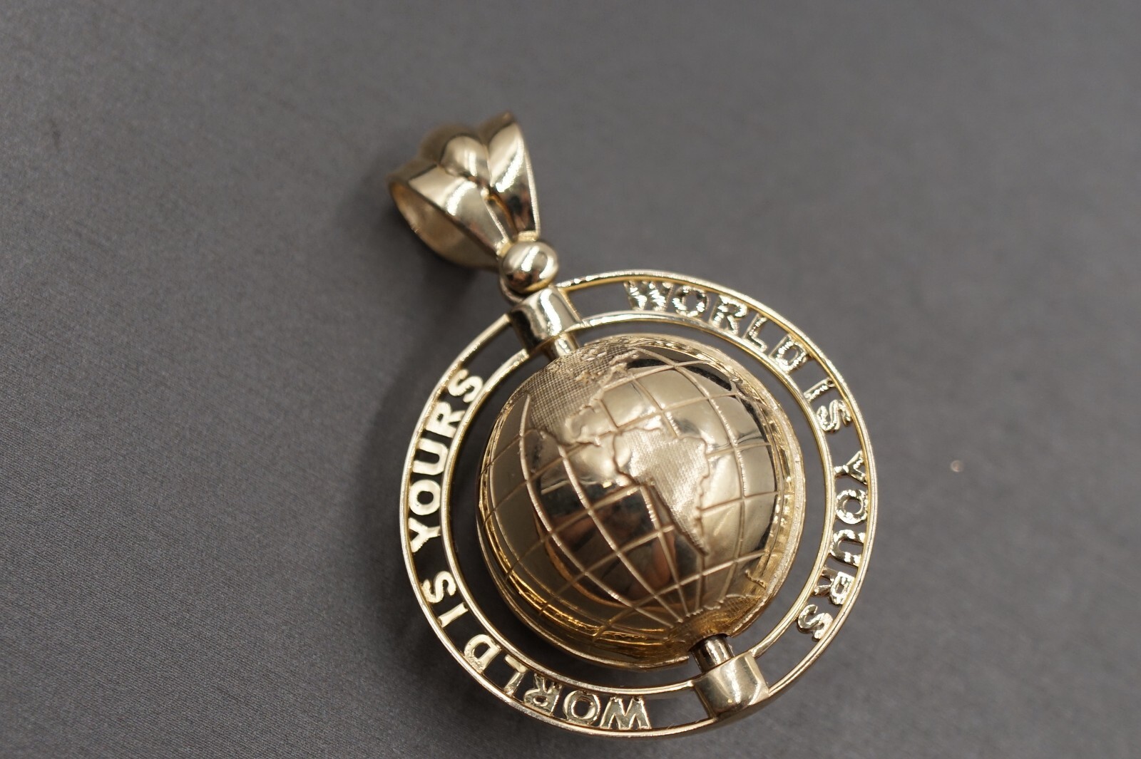 10K Yellow Gold 1.95″ World Is Yours 3D Charm Pendant.