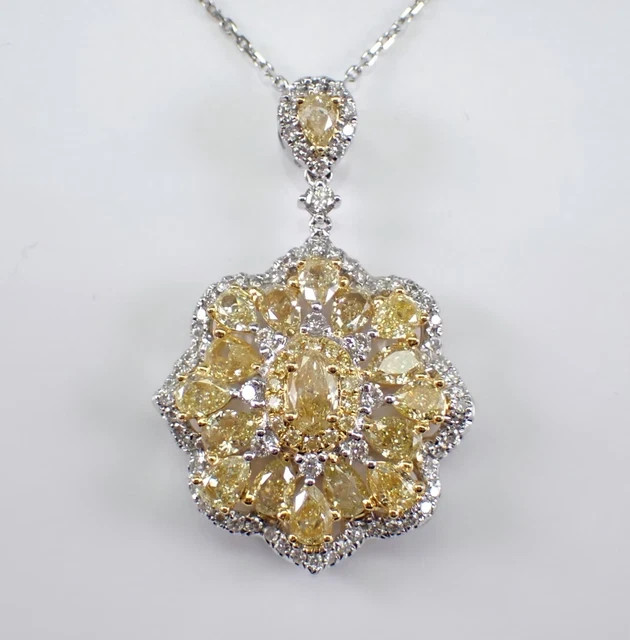 3Ct Oval Cut Lab Created Citrine Cluster Flower Pendant 14K White Gold Plated