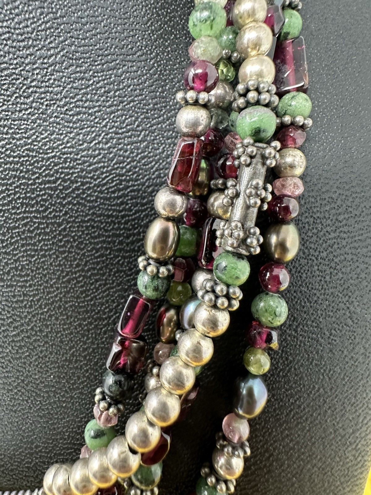 Sterling Silver Byzade Multiple Gemstone Cross Choker Necklace Elegant 87g 14in+