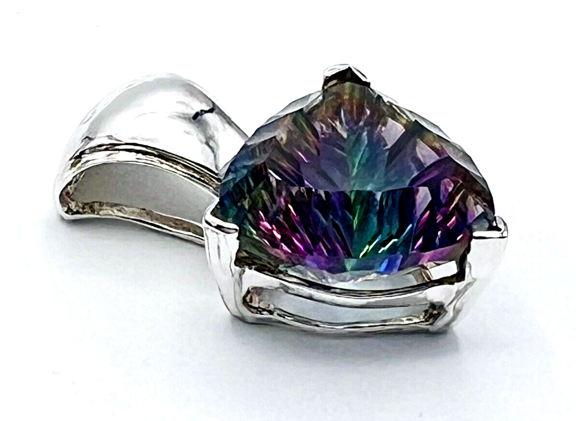 Sterling Silver 20mm x 20mm Trillion Cut Mystic Topaz Pendant